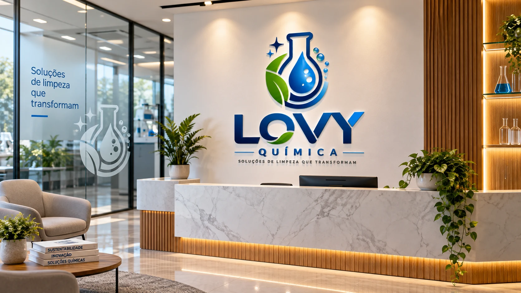 Ambiente institucional com a identidade da Lovy Química